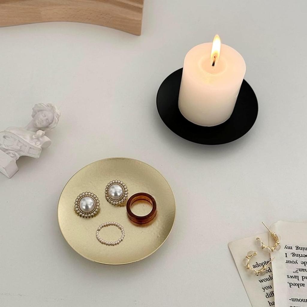 2pcs Iron Golden Candle Holder Decor Metal Tray type Gold Candle Holders for Home Restaurant Wedding Dinner Party Decorations