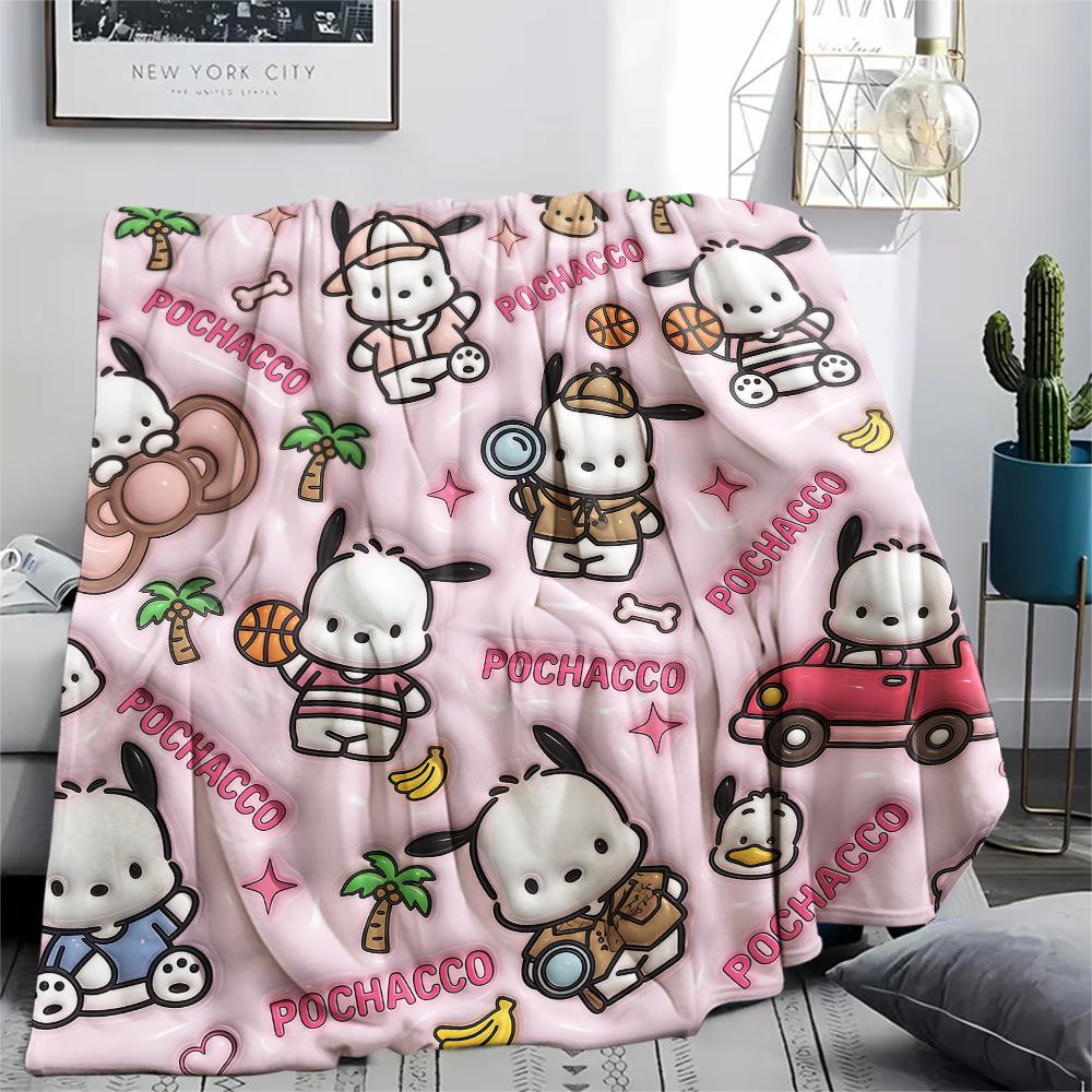 1PC Pochacco Print Flannel Blanket, High quality All Seasons, Home Decor, Warmth and Comfort, Perfect for Christmas Gifts