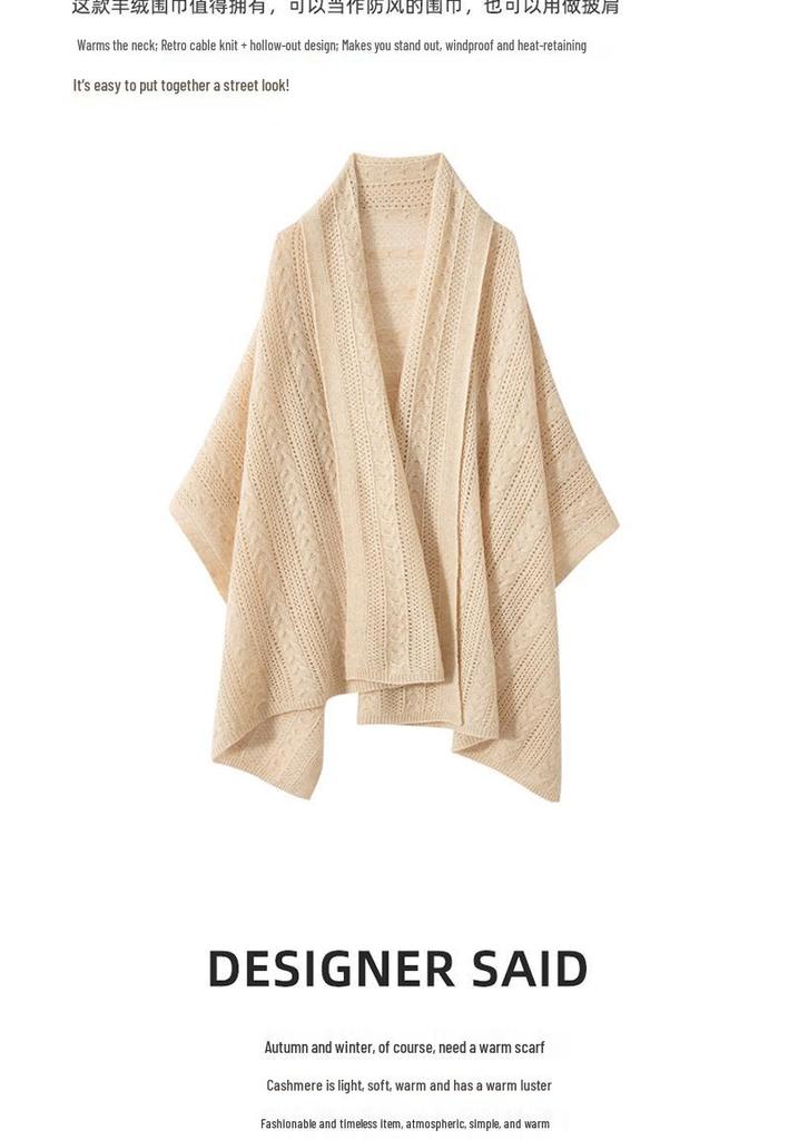 Women's Retro Cashmere Scarf - Autumn/Winter Knitted Shawl for Warmth and Style