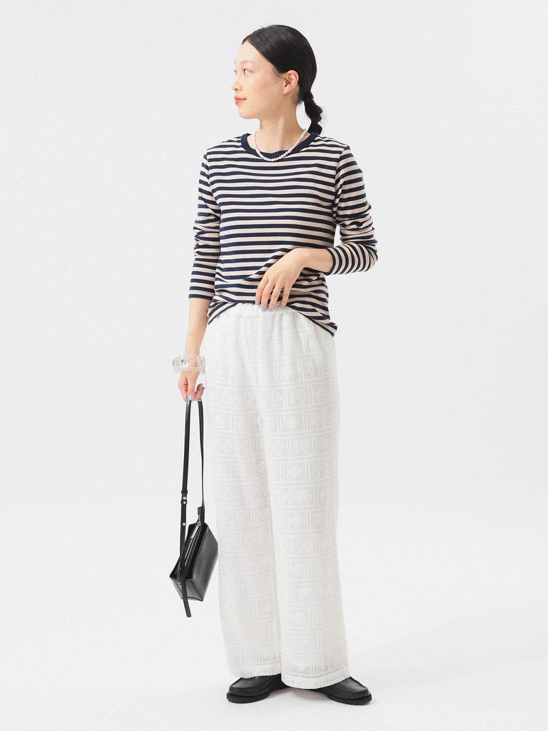 Beams Boy 1cm Gestreiftes Cut and Sewn Shirt in Einem 13140060654 Damen Beige/Marineblau, Größe,