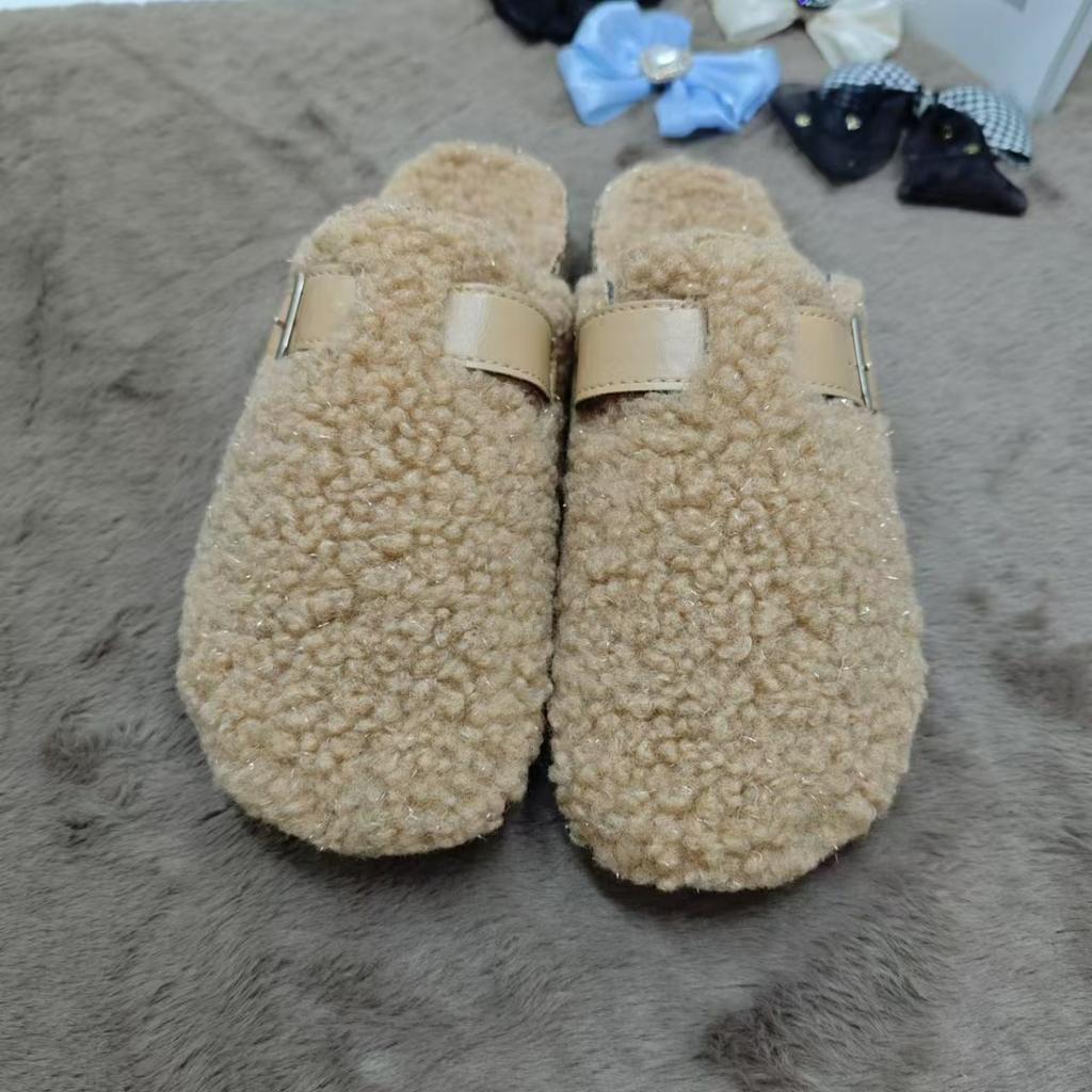 Ladies, Suede Shoes, Fluffy Slippers, Birkent Shoes, Outerwear Shoes, Toe Shoes, Slippers, Warm Shoes