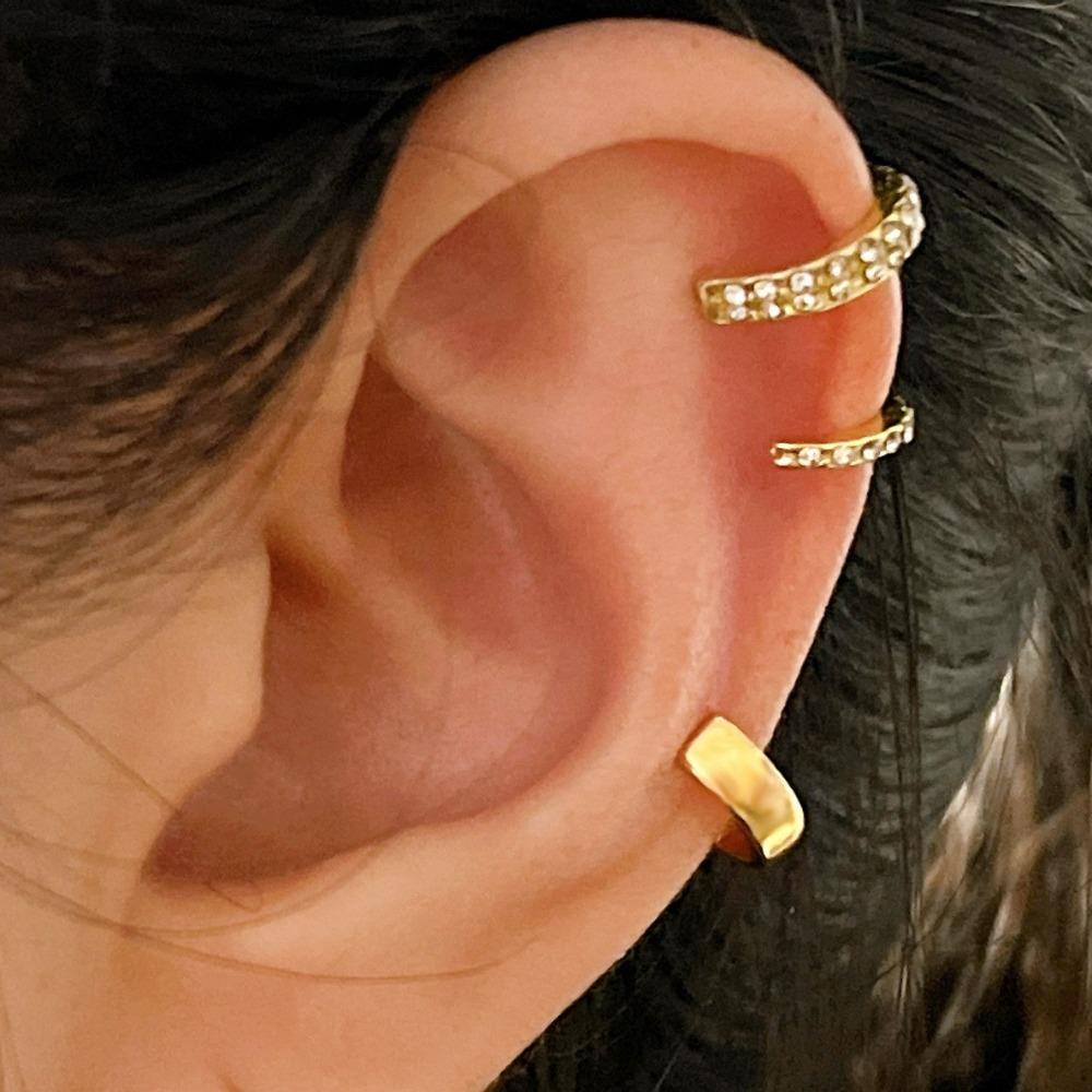 3pcs Set Trendy Personality Micro-inlay Zircon Geometry C Shape Fake Piercing Clip Earrings for Women No Ear Holes Jewelry Sets