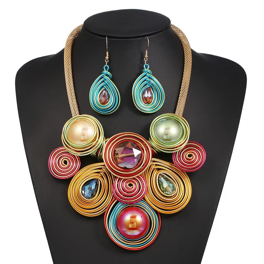 Jewelry Set European and American Fashion Exaggerated Handmade Aluminum Wire Weaving Waterdrop Women's Accessories