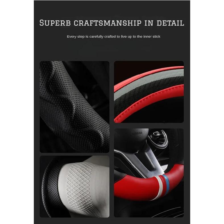 Carbon Fiber Leather Steering Wheel Cover 38CM Universal Car Steering Wheel Case Auto Supplies Non-slip Car Steering Wheel Cover