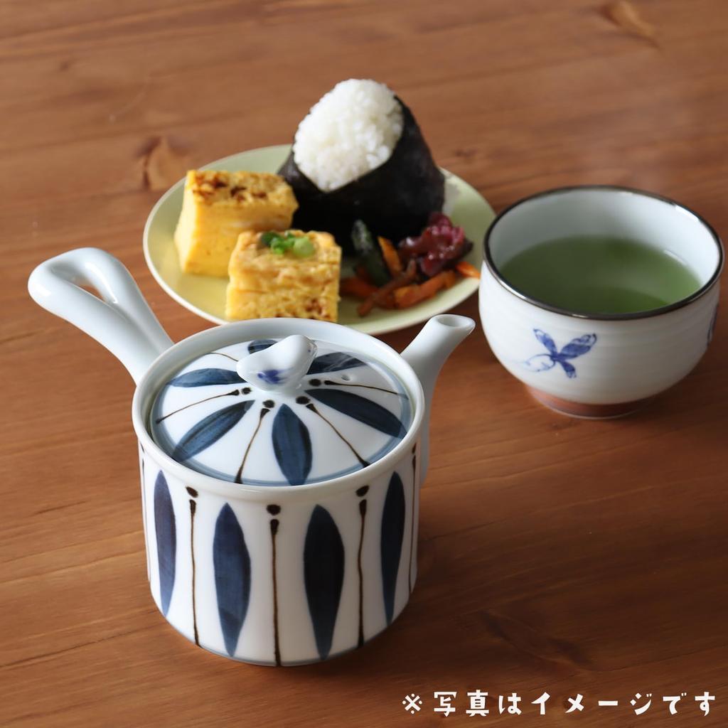 Yuuki Roman Lightweight Small Teapot with Tea Strainer, Made in Japan, Hasami Ware, Green Arabesque Design