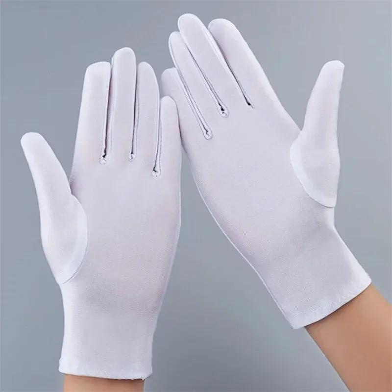 Mode Sommer Spandex Handschuhe Damen Herren Sexy Fäustlinge Sonnenschutz Weiß Schwarz Etikette Dünn Kurz Dehnbar Elegant Tanzhandschuhe