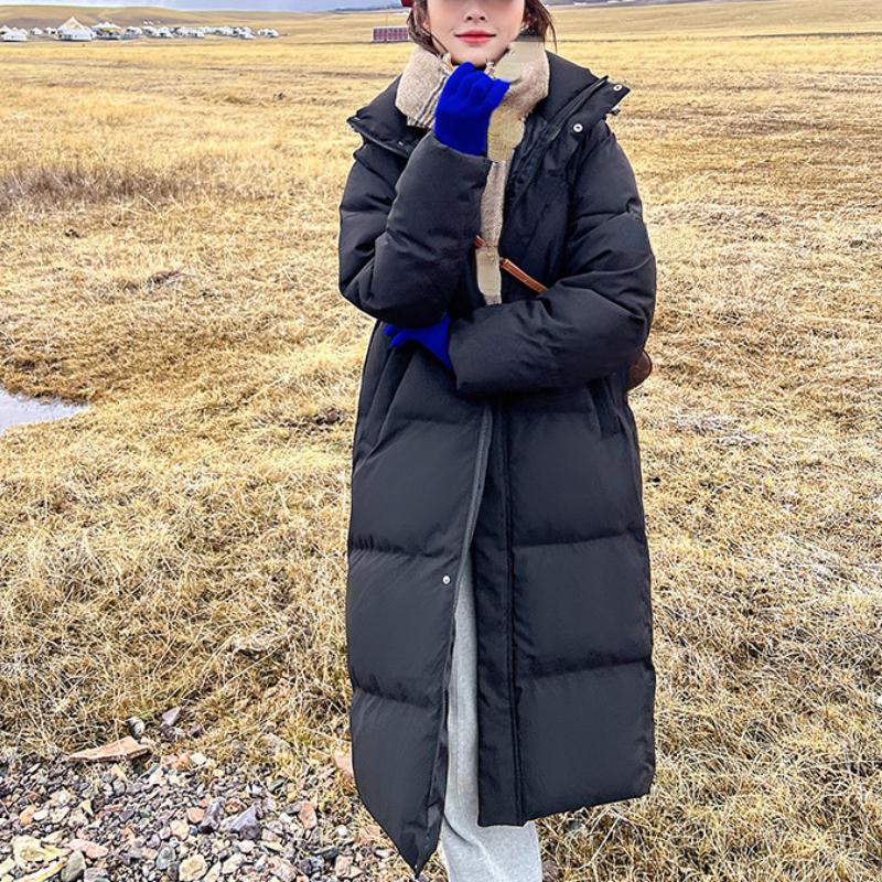 

Парка зимнее пальто пуховик для отдыха модный новый свободный длинный пуховик женский с капюшоном и толстым пальто S чёрный