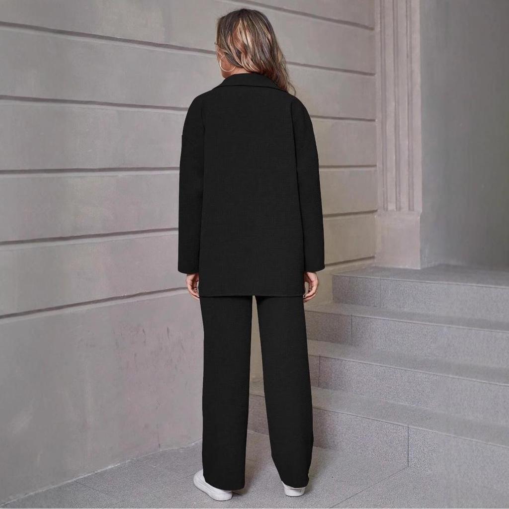 2025 Frühling/Sommer Damen Trendiger High-End Einfarbiger Waffel-Cardigan-Set