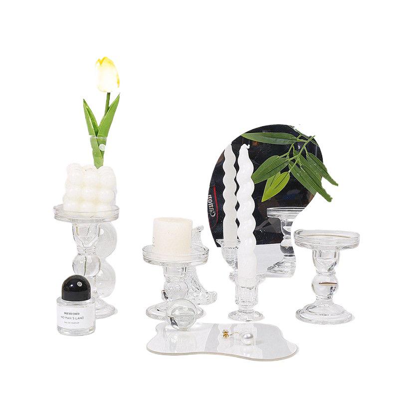 Castiçal de Vidro Transparente Canelado para Aromaterapia e Decoração de Fotografia