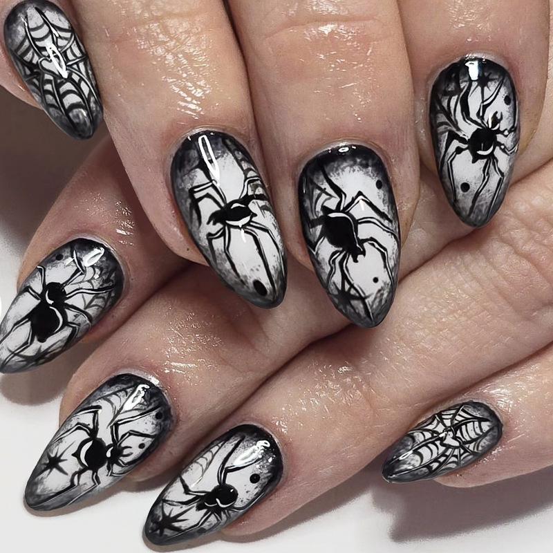 24-Piece Halloween Gradient Spider & Web Nail Tips Set