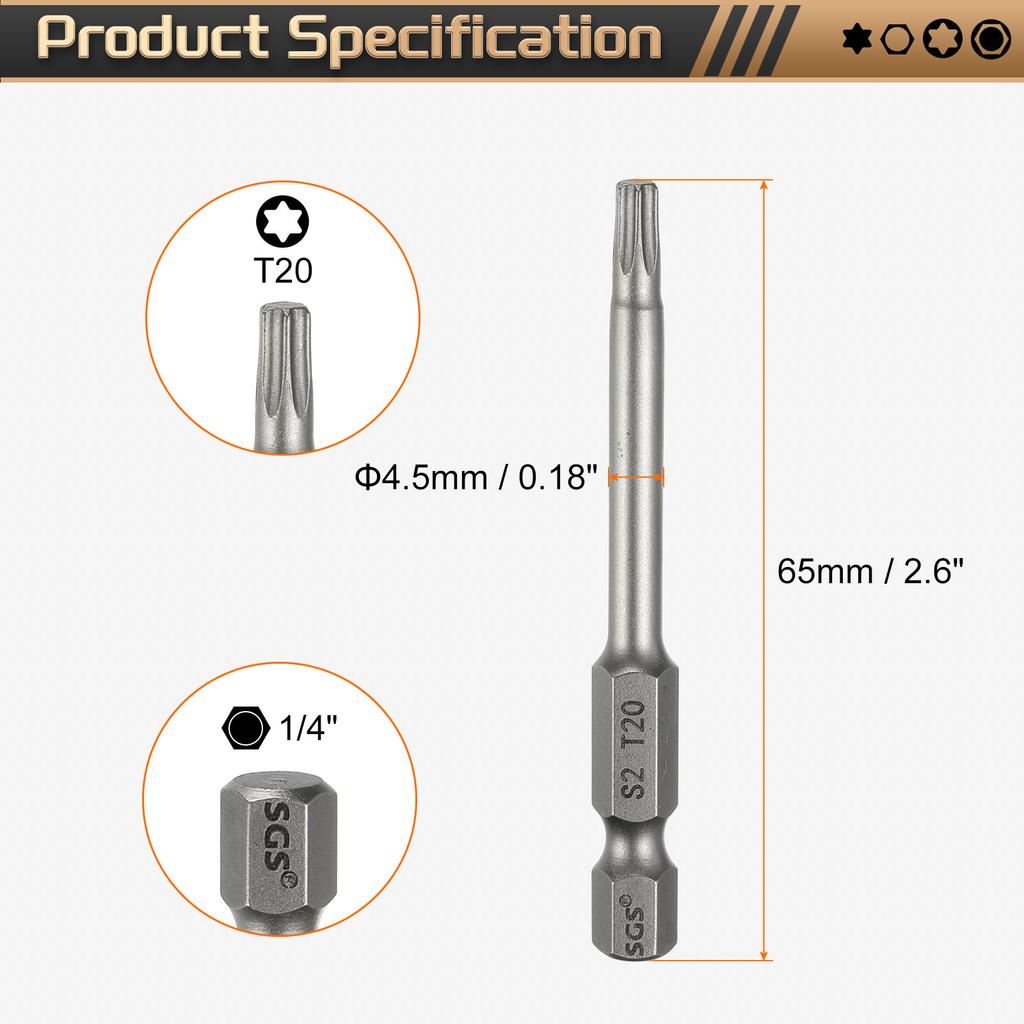 1/3/5pcs T5-T50 Torx Head Screwdriver Bit 1/4" Hex Shank Magnetic No Hole Tamper Proof 6 Point Star S2 Screw Driver Drill Bits