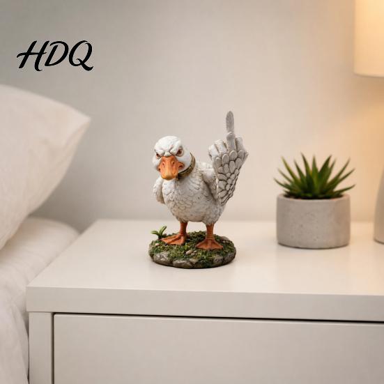 Artistic Home Ornaments Middle Finger Duck Figurine Angry Ornament Resin Handmade Decorative Statue for Garden Office Desktop Decor Collectible