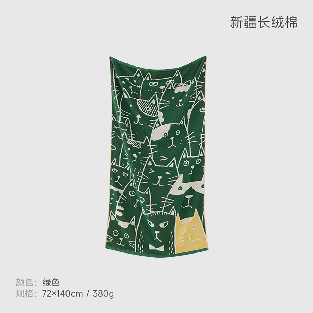 

Полотенце хлопок жаккард кот граффити взрослый 72 * 140 обертывание банное полотенце пара пляжное полотенце 72*140 зелёный