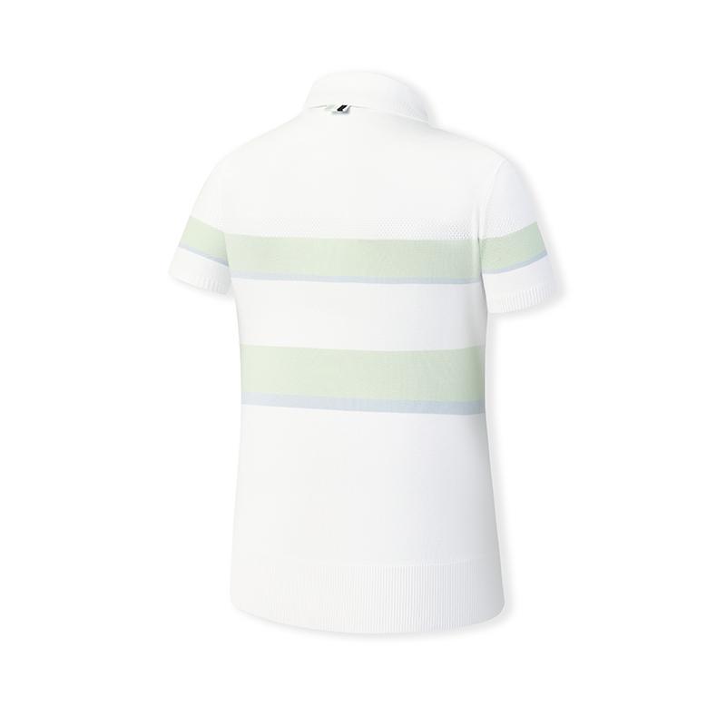 FILA Golf Series Simple Striped Classic Sports Casual Golf Versatile Comfortable Woven Short Sleeve Polo Shirt Women tops Jade-White A11W625404FWT