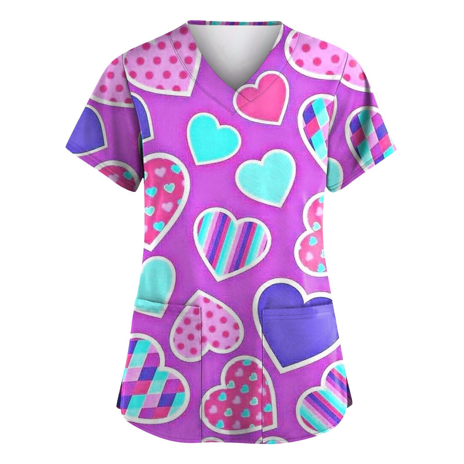 

Женские модные комбинезоны с коротким рукавом и V-образным вырезом, с карманами, на День святого Валентина, с принтом, топы, одежда L фиолетовый