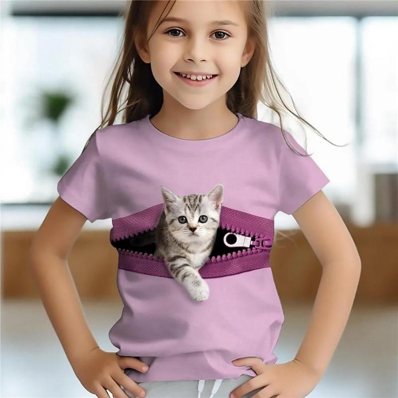 Summer Fashion Women's T-shirt Animal Cat Pattern 3D Print Casual Loose Outdoor Girl and Boy Short Sleeve Tees Top Pullover