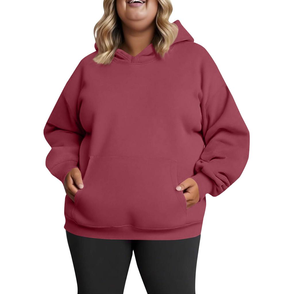 Women's Fashionable Casual Large-sized Long-sleeved Hooded Solid-color Sweatshirt