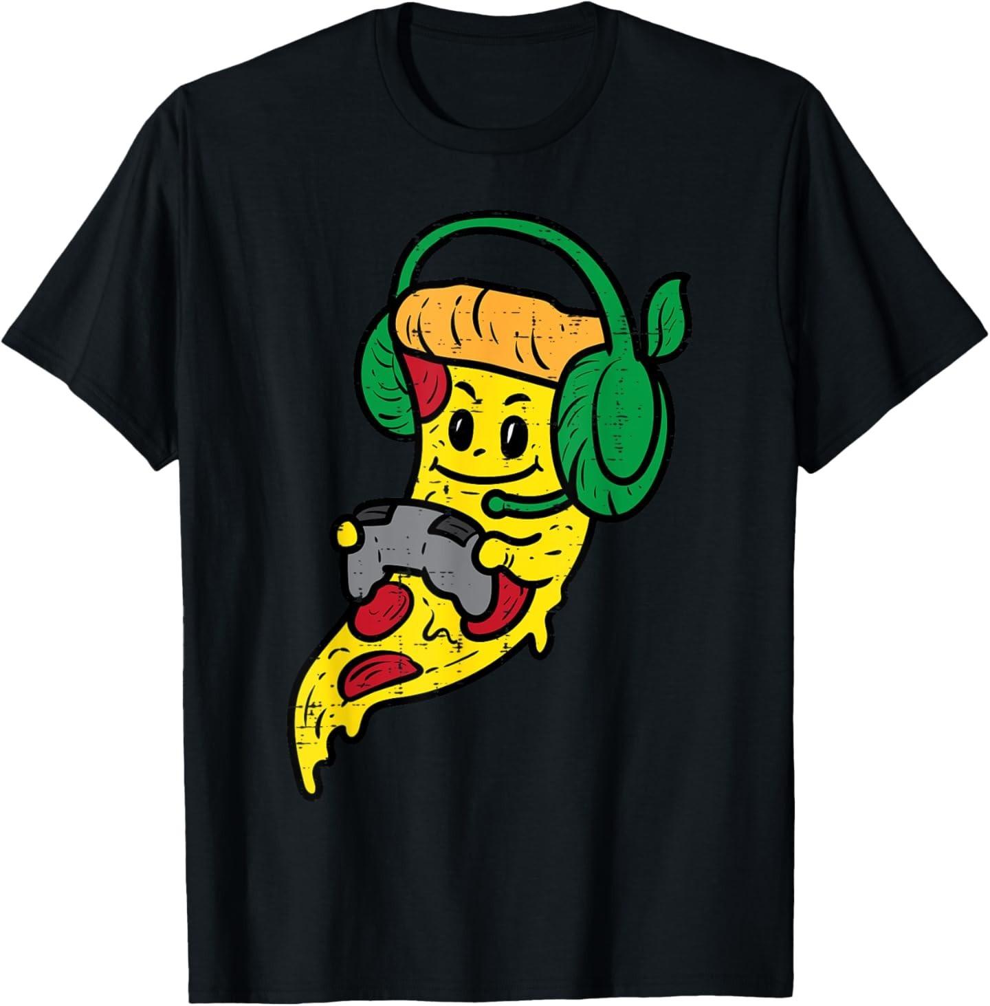 Gamer Pizza Video Gaming Funny Food Men Boys T-Shirt Mens Womens Tees Top M