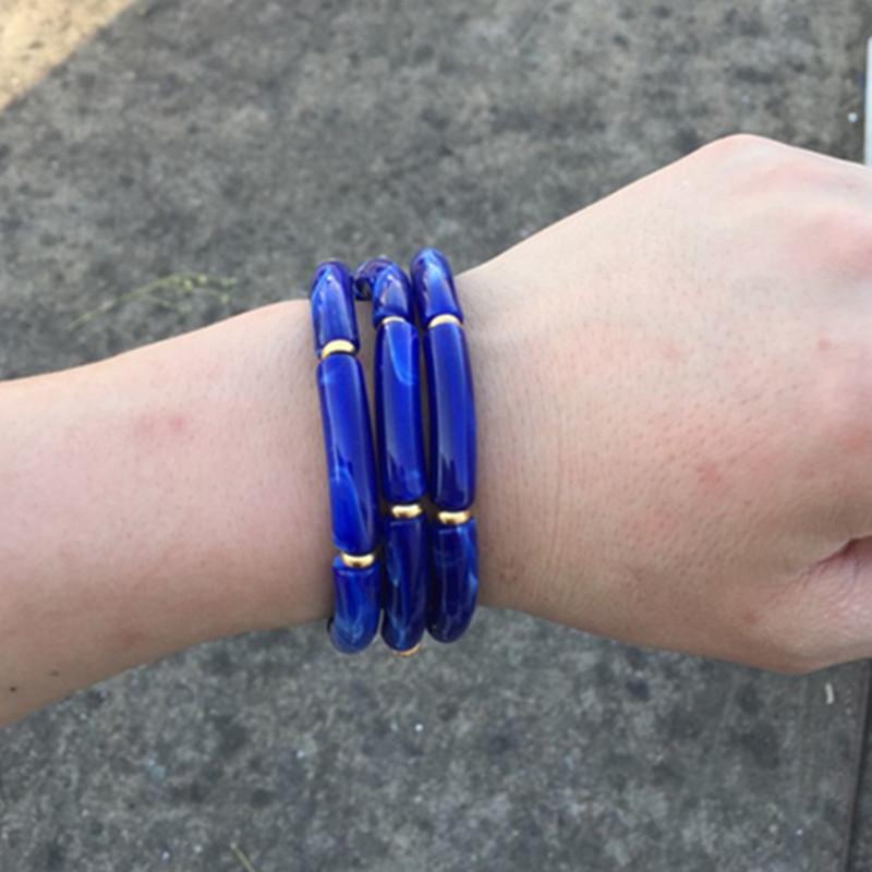 2025 Trendy Colorful Acrylic Bamboo Beads Bracelet for Women Stretch Resin Tube Beaded Cuff Bracelets Bangle Men Fashion Jewelry