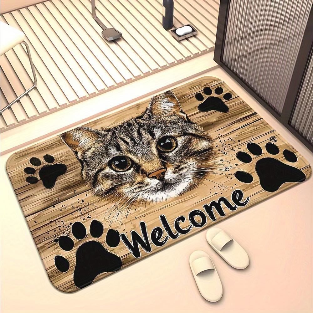 Cute Cat and Paw Entrance Doormat Carpet for Bedroom Living Room Hallway Anti-slip Soft Area Rug Welcome Mat Home Decoration