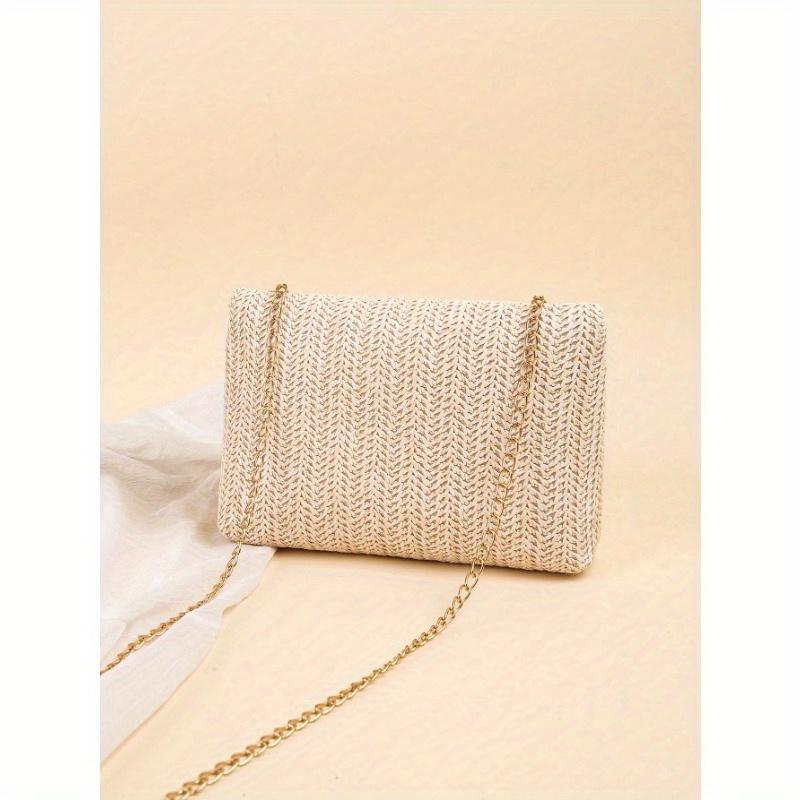 Chain Shoulder Bag Women's Small Square Woven Colorful Bag, Spring/Summer Casual Beach Bag for Women Large Capacity