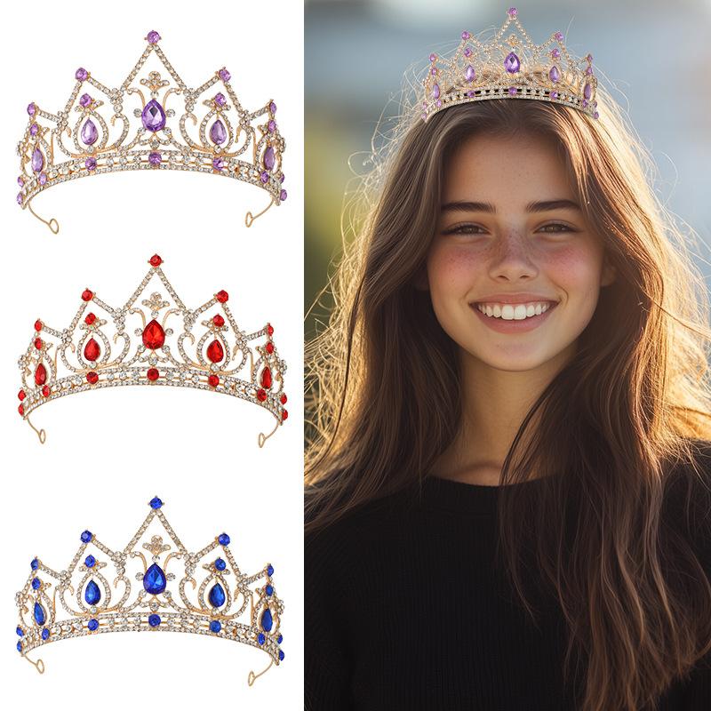 European Style Wedding New Style Tiara Inlaid with Rhinestone Crystal Bridal Round Alloy Inlaid Diamond Crown Baroque