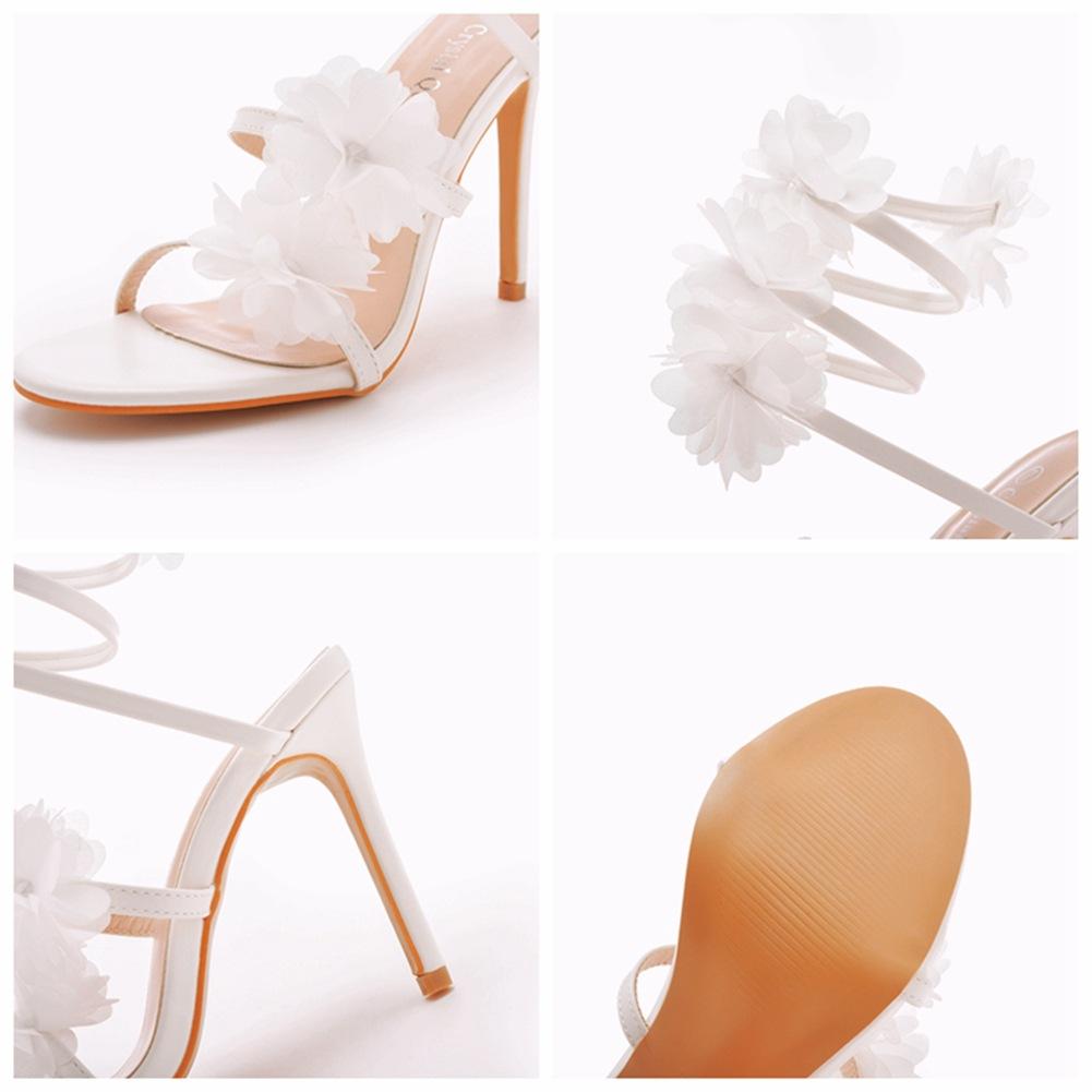 Fish Mouth Strap High Heels Sandalias De Mujer White Flower Banquet Wedding Dress Dress Shoes Designer Slides Zapatos De Mujer