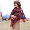 The photo is so beautiful~ Red travel scarf Qinghai Xizang desert ethnic style imitation cashmere thermal shawl women's cape