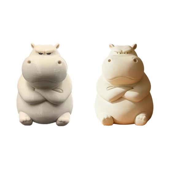 Hippo Figurine 3D Printed Cute Angry Hippopotamus Statue Collectible Animal Ornament for Home Office Desktop Car Decor