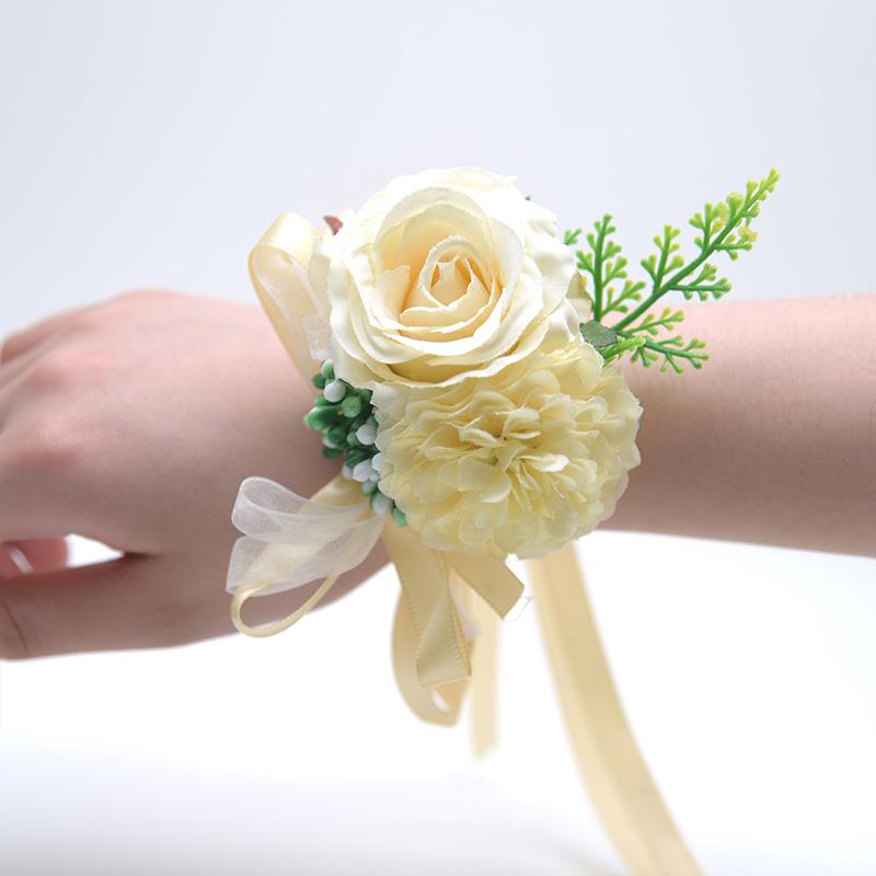 1PC Suit Corsage Pins Elegant Corsage Bracelet Wedding Non-Fading Silk Rose Bridesmaid Wrist Flower Groom Boutonnier