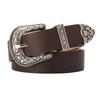 Womens PU Leather Belt With Engraved Alloy Pin Buckle Vintage Style Waistband Jeans Casual Office