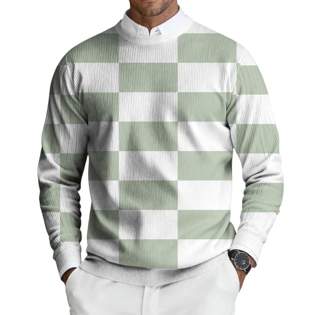 Pulôver Masculino de Tricô Canelado de Manga Comprida e Gola Redonda