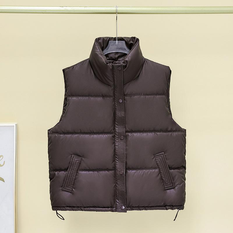 Down cotton short vest women's stand-up collar leave-in vest autumn and winter new fashion loose cotton vest