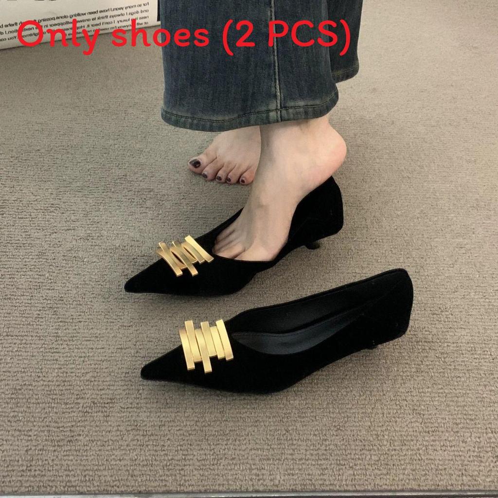 Black Metal Buckle Loafer Shoes For Women With Pu Material For Work And Office Use