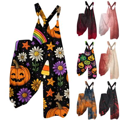 Women's Summer Overalls Floral Print Vintage Jumpsuit (Non-Adjustable Straps)