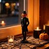 Horror Retro Desktop Decor Pumpkin Gentleman Figurine, Halloween Head Man Statue, Spooky Figurine 3D Printed Ornament for Shelf Mantel Tabletop Statue