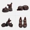 Johnature Genuine Leather Retro Pleated Thick Soled Sandals Comfortable And Breathable Women's Shoes