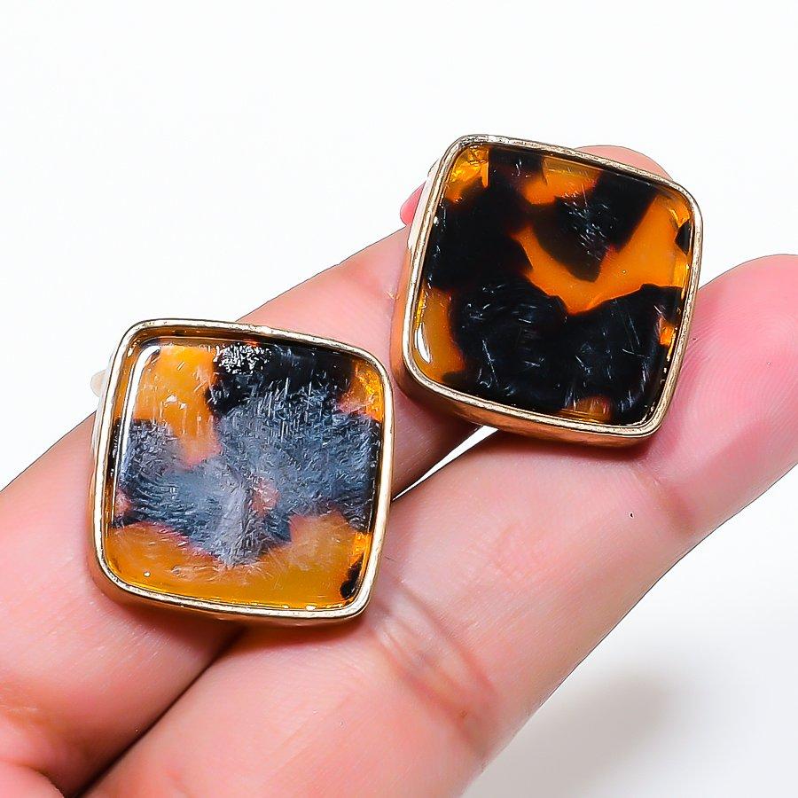 Natural Montana Agate Gemstone Brass Jewelry Earring 1.06 AE-12952