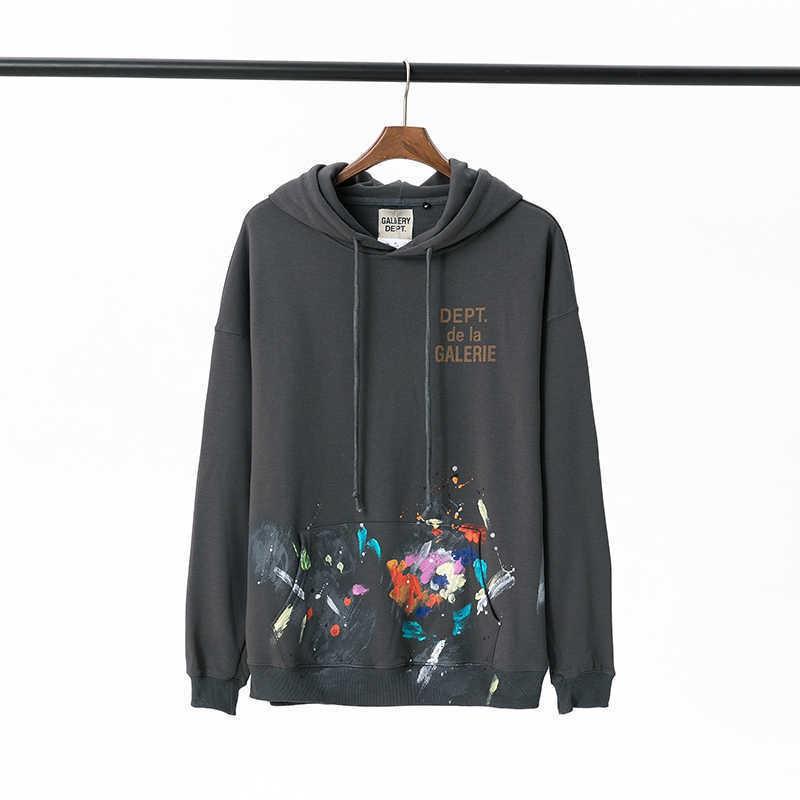 Gallery Dept Graffiti Ink Splatter Vintage Letter Print Cotton Fleece Hoodie Men Women Couple