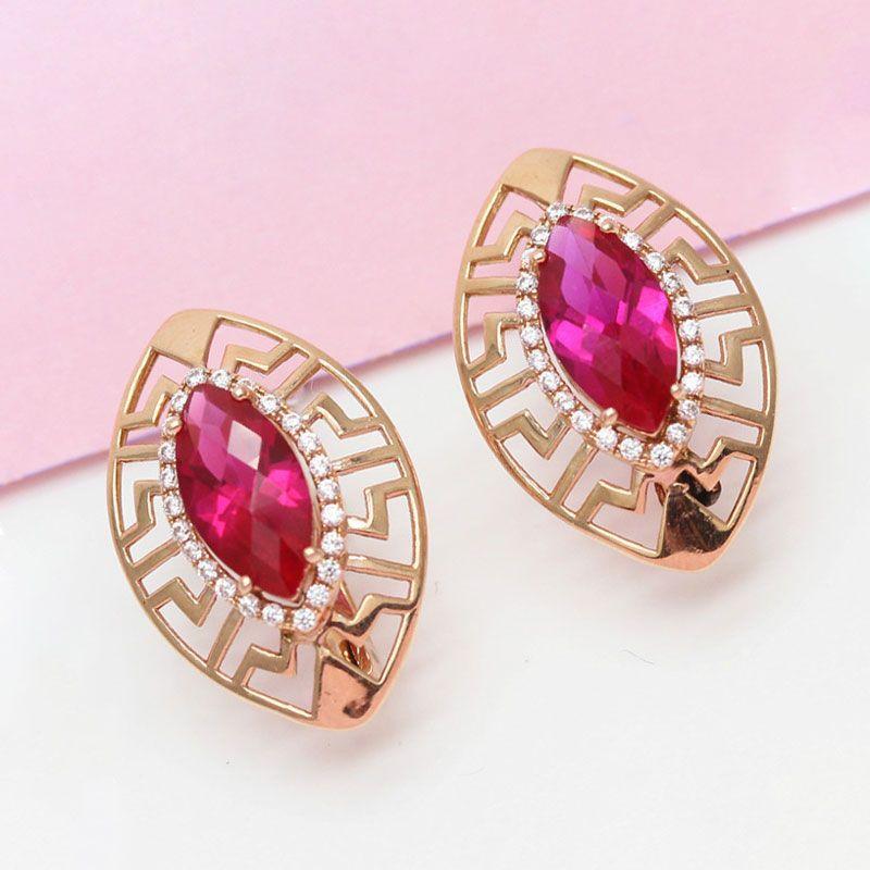 Purple Gold European Fashion Atmosphere Inlaid Stone Ear Buckle Exquisite Rose Gold Plated Earrings Women