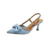 Fashion Pointed Heel Sandals Velvet Shoes Suit Female Beige 2025 Women's Suede Low Closed Denim Black Fashion Real Girls Stiletto Retro