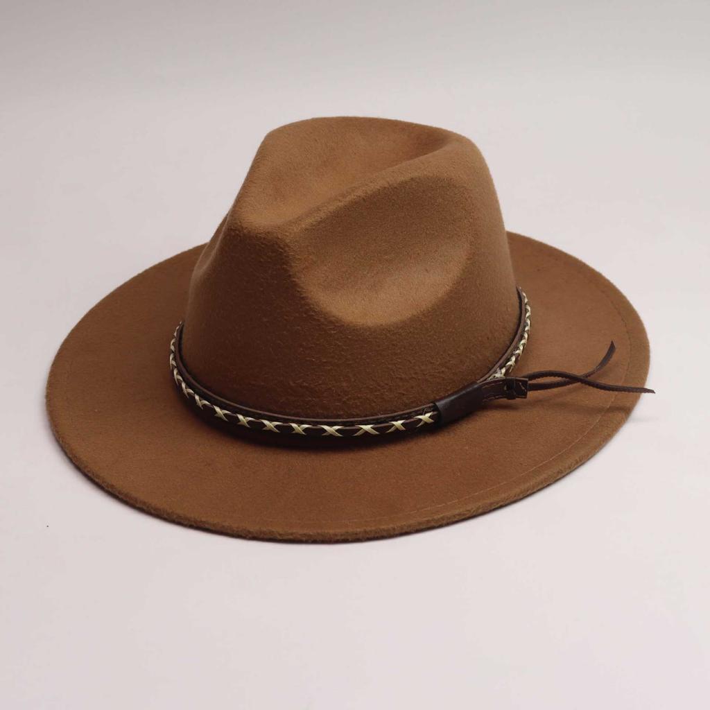New European and American hot-selling belt jazz denim top hat European and American men's and women's multi-color stage hat woolen felt hat