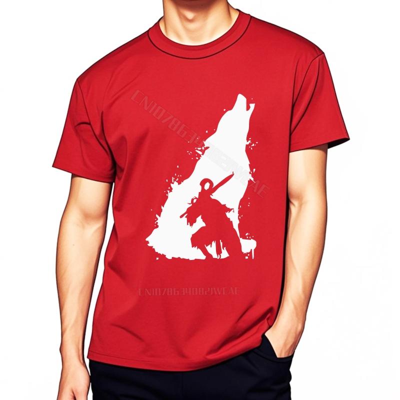 Basic T Shirt Minimalist Oneck Workout Tshirt Unisex T Shirts Short Sleeve Lightweight Tee Wolf Howling With Sword Vintage