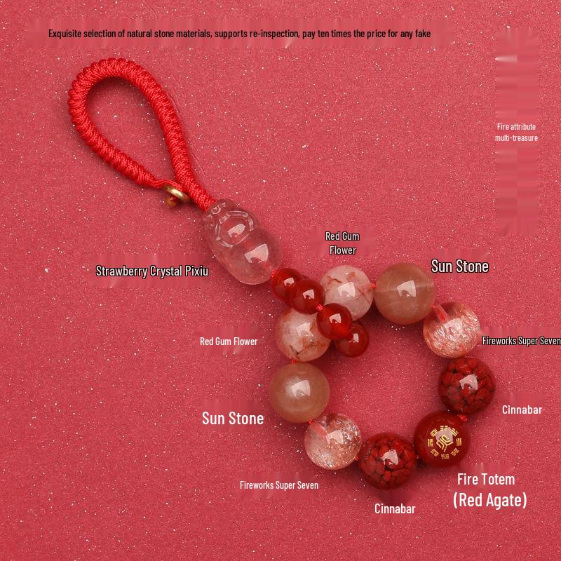 Zhenqiao Five Elements Pixiu Keychain: Wood, Fire, Earth, Metal, Water Crystal Pendant.