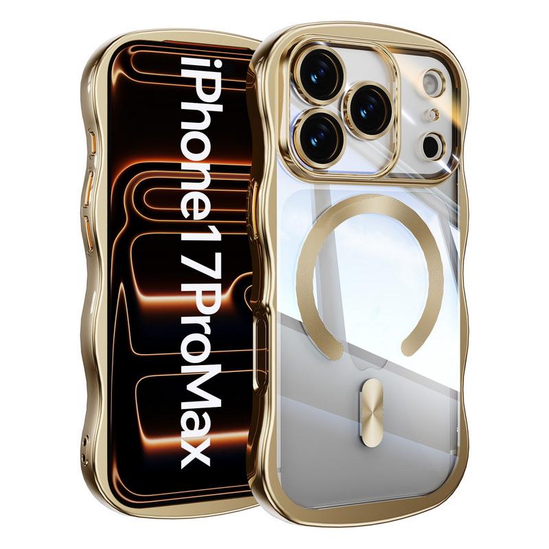 Plating Wavy Frame Magnetic Phone Case For iPhone 17 Pro Max 16 15 14 13 Electroplated Silicone Bumper Shockproof Clear Soft Cover