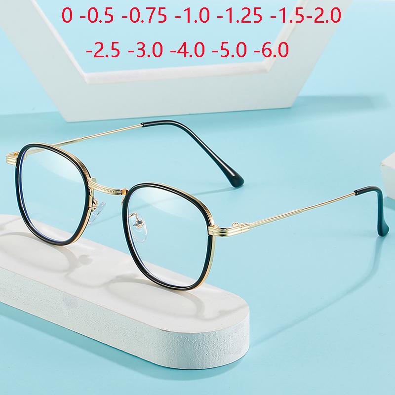 0 -0.5 -1.0 To -6.0 Women Men Blue Light Blocking Oval Myopia Eyeglasses Finished Vintage Metal Minus Glasses With Prescription
