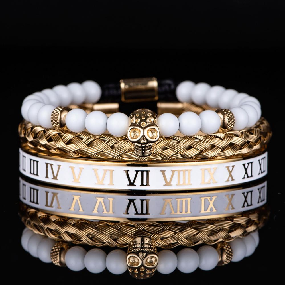 2026 White Bead Crown Bracelet Set Epoxy Roman Numeral Bracelet Set