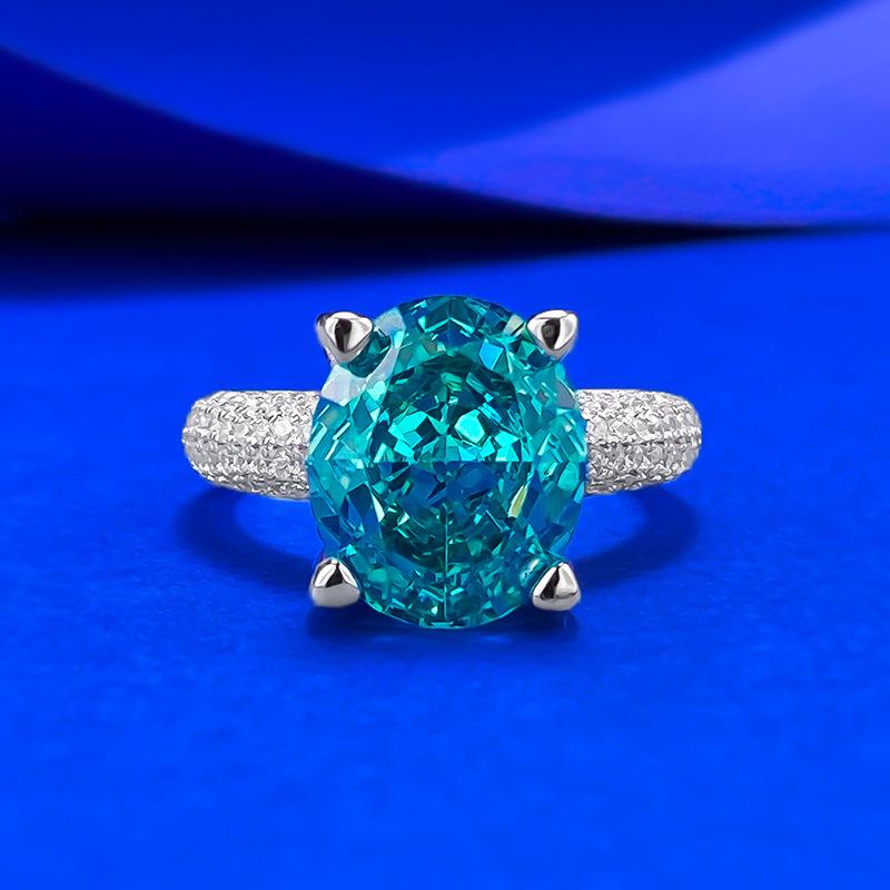

Xiancan Jewelry Серебряное кольцо S925 Овальное с огранкой Ледяной цветок Paraiba с бриллиантом высокой твердости. Size 8