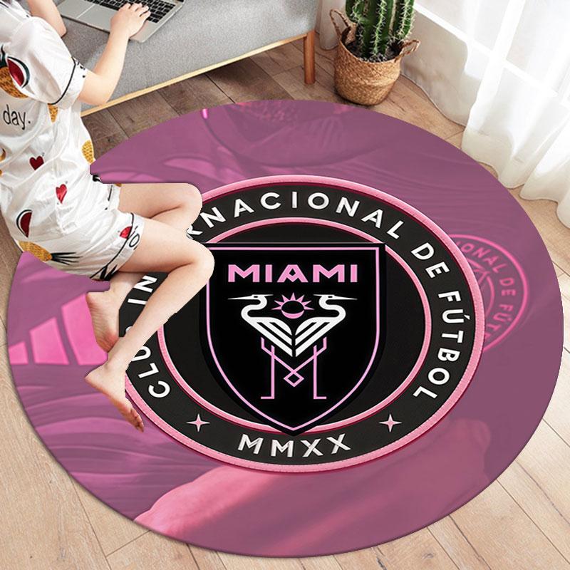 Inter Miami CF Round Area Rug,Carpet Rug for Living Room Bedroom Sofa Playroom Decor,Non-slip Floor Mat