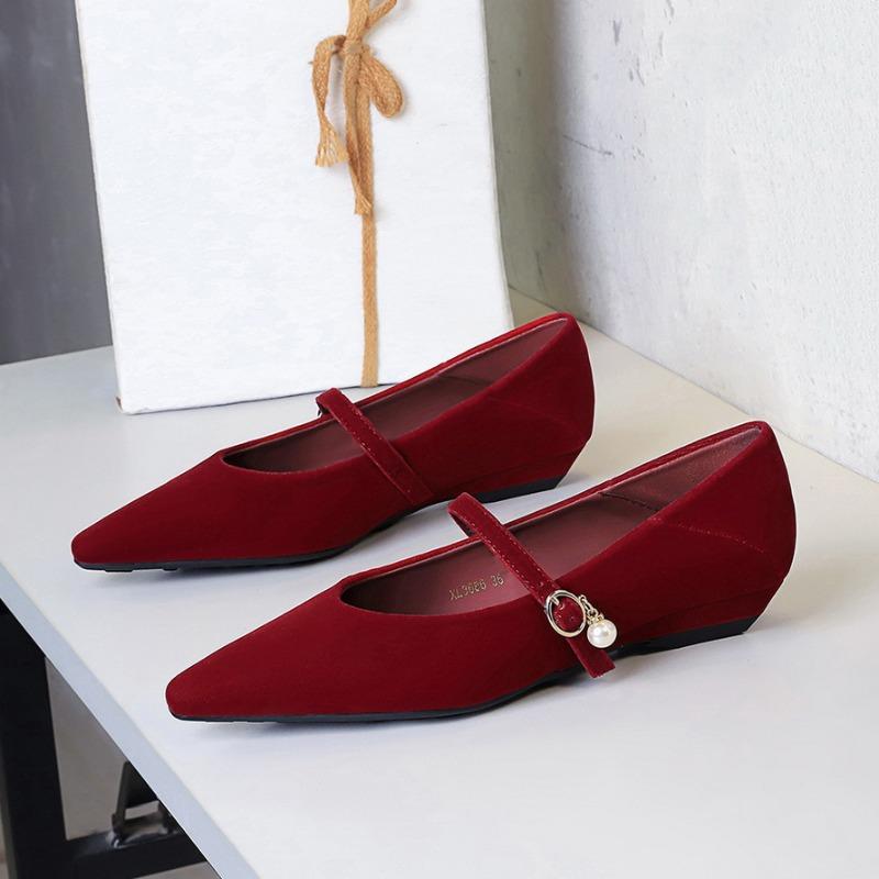 2026 Spring Mary Jane Shoes Women Flats Pointed Toe Soft Comfortable Elegant Ladies Single Office Shoes Fashion Black Red